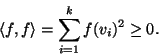 \begin{displaymath}\langle f,f\rangle=\sum_{i=1}^k f(v_i)^2 \ge 0.
\end{displaymath}