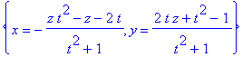 {x = -(z*t^2-z-2*t)/(t^2+1), y = (2*t*z+t^2-1)/(t^2...